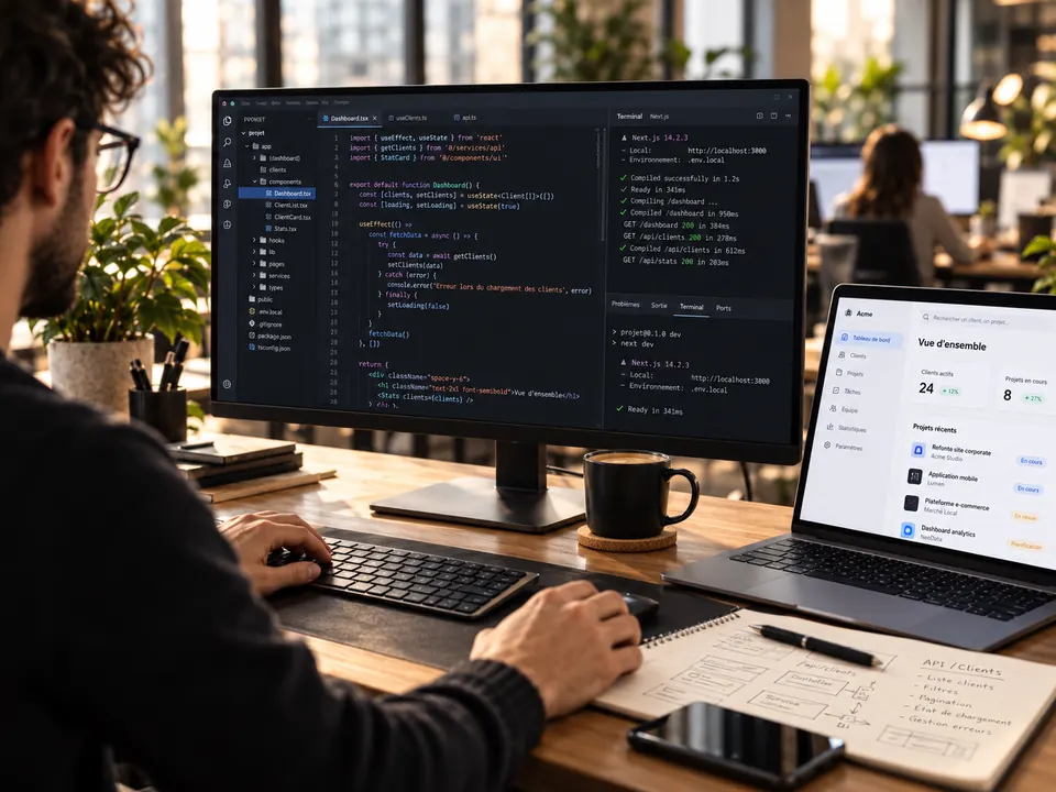 Développeur travaillant sur une application web sur mesure